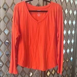 Sonoma Long Sleeve V-Neck Cotton Poly Blend Top in Bright Orange Size XL